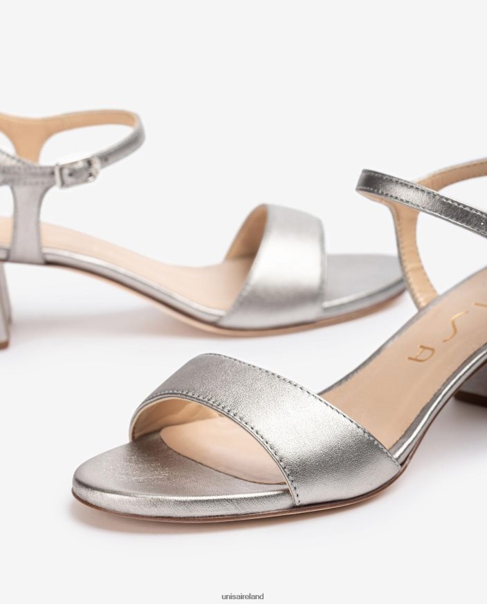 Graceful 80842D368 Women Unisa Metal effect leather sandals with wide heel