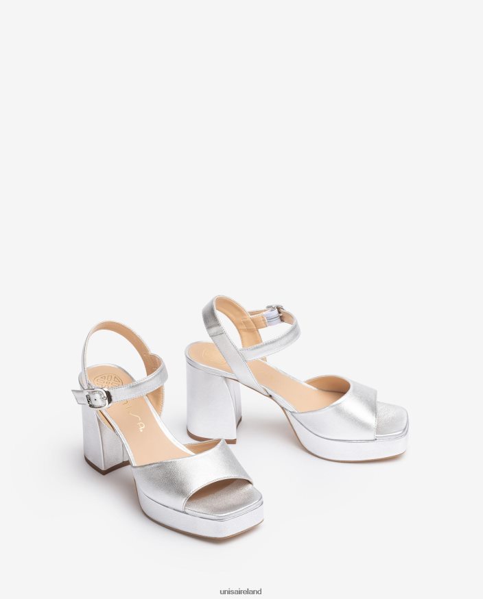 Silver 80842D226 Women Unisa Metallic leather effect sandal with a wide heel