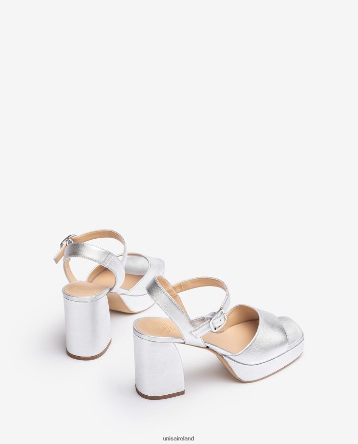 Silver 80842D226 Women Unisa Metallic leather effect sandal with a wide heel