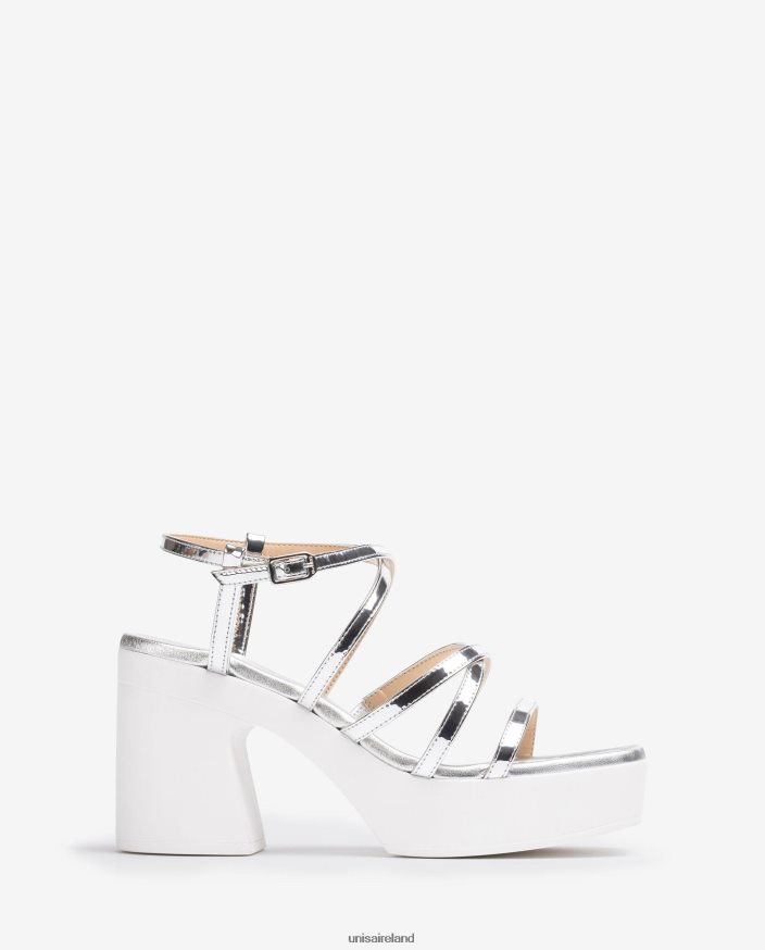 Silver 80842D238 Women Unisa Sandal with a block heel and thin straps