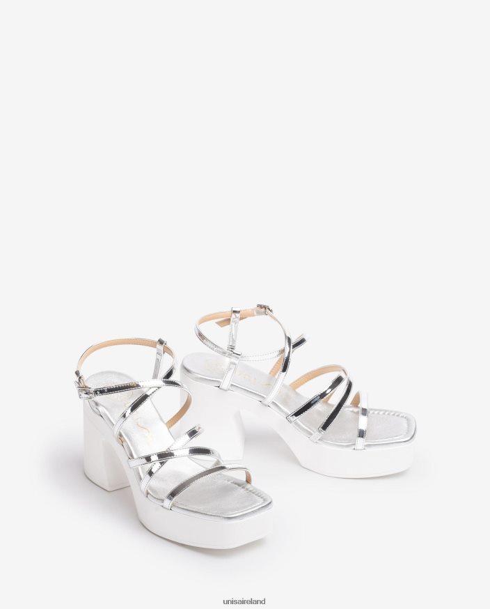 Silver 80842D238 Women Unisa Sandal with a block heel and thin straps