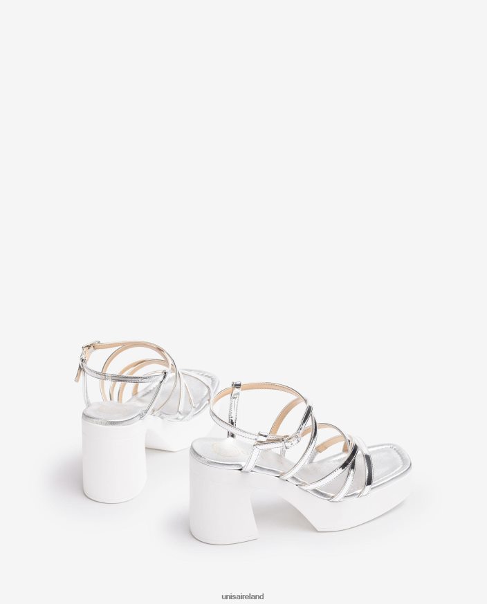 Silver 80842D238 Women Unisa Sandal with a block heel and thin straps