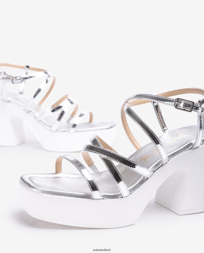 Silver 80842D238 Women Unisa Sandal with a block heel and thin straps