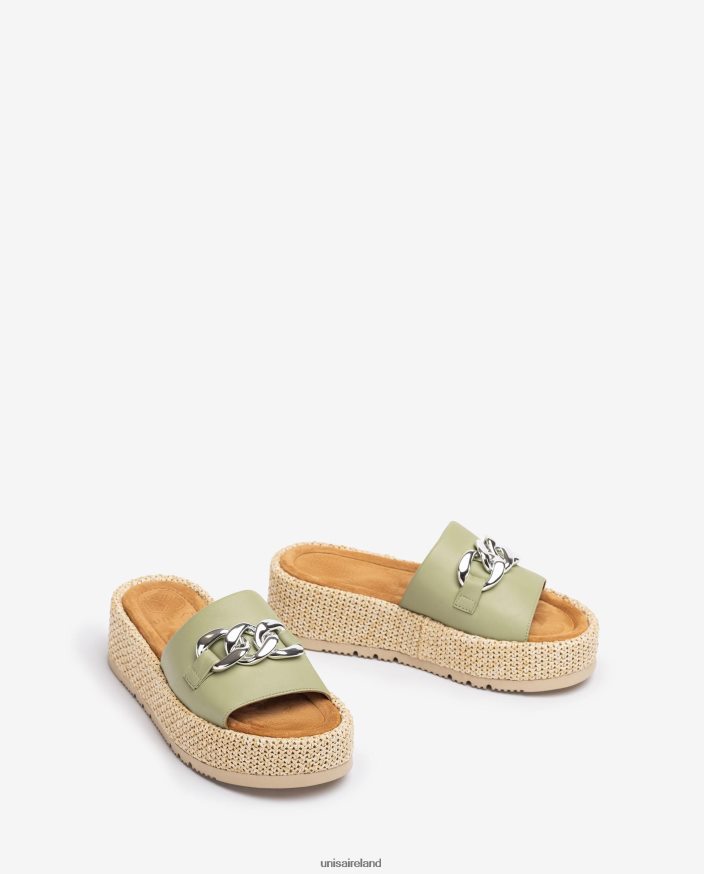 Green 80842D800 Women Unisa Sandal with a chain on the vamp