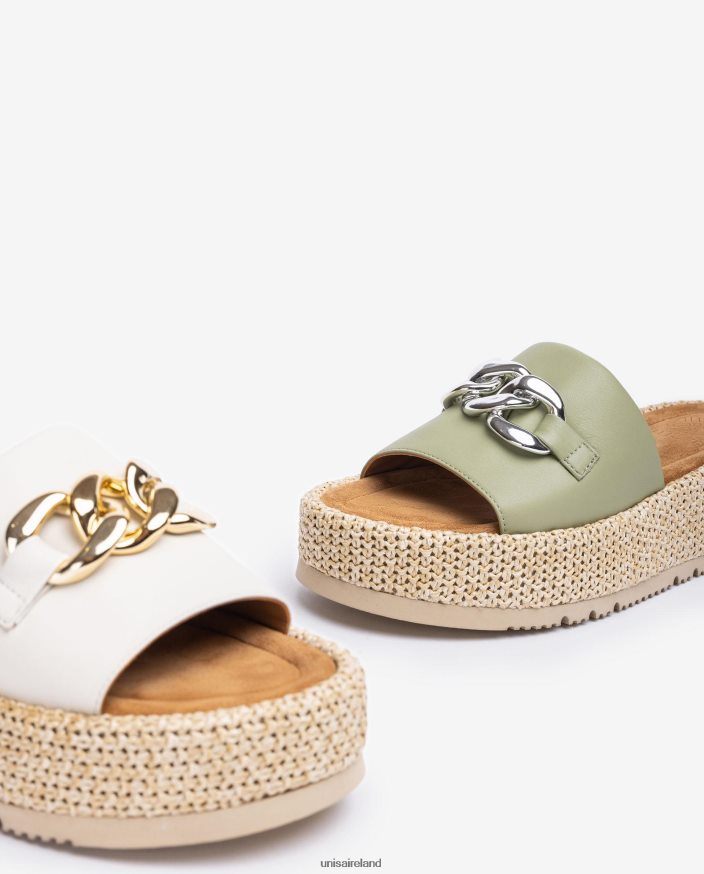 Green 80842D800 Women Unisa Sandal with a chain on the vamp