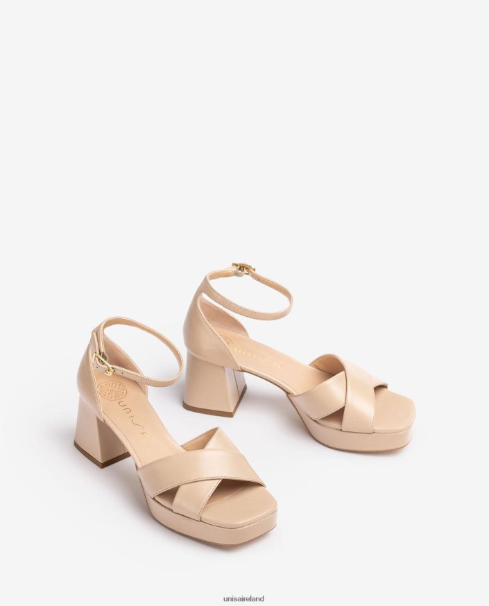 Beige 80842D219 Women Unisa Sandal with a heel and platform