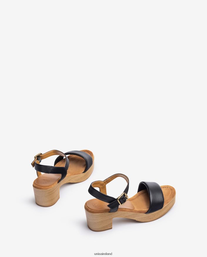 Black 80842D317 Women Unisa Leather sandal with wood effect block