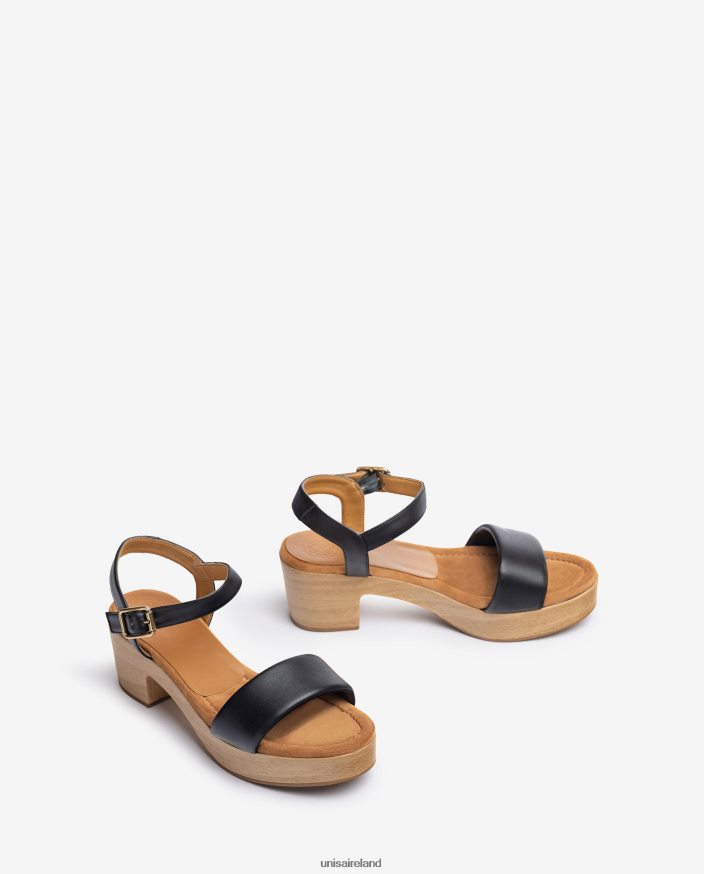Black 80842D317 Women Unisa Leather sandal with wood effect block