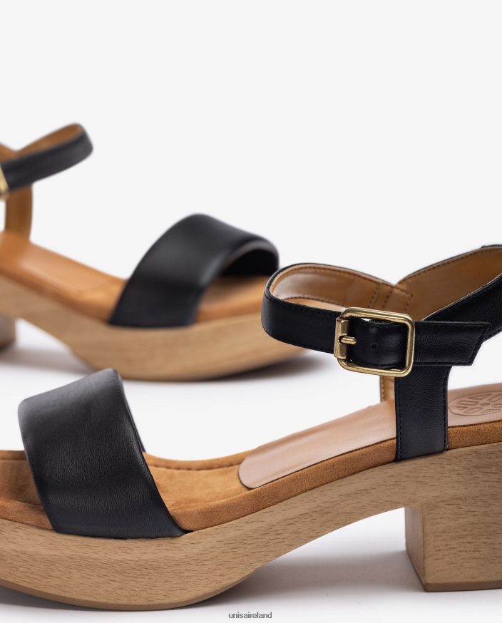 Black 80842D317 Women Unisa Leather sandal with wood effect block