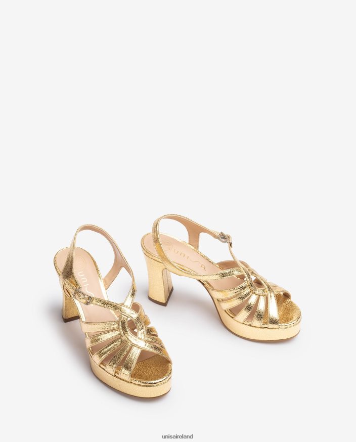 Fashion 80842D231 Women Unisa Strappy sandal in shiny metallic leather