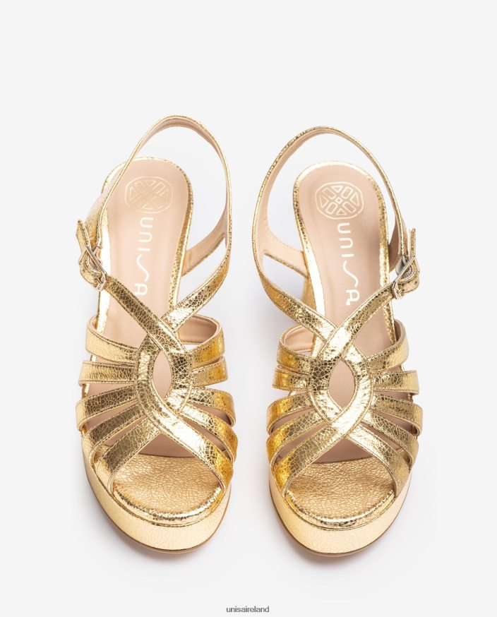 Fashion 80842D231 Women Unisa Strappy sandal in shiny metallic leather