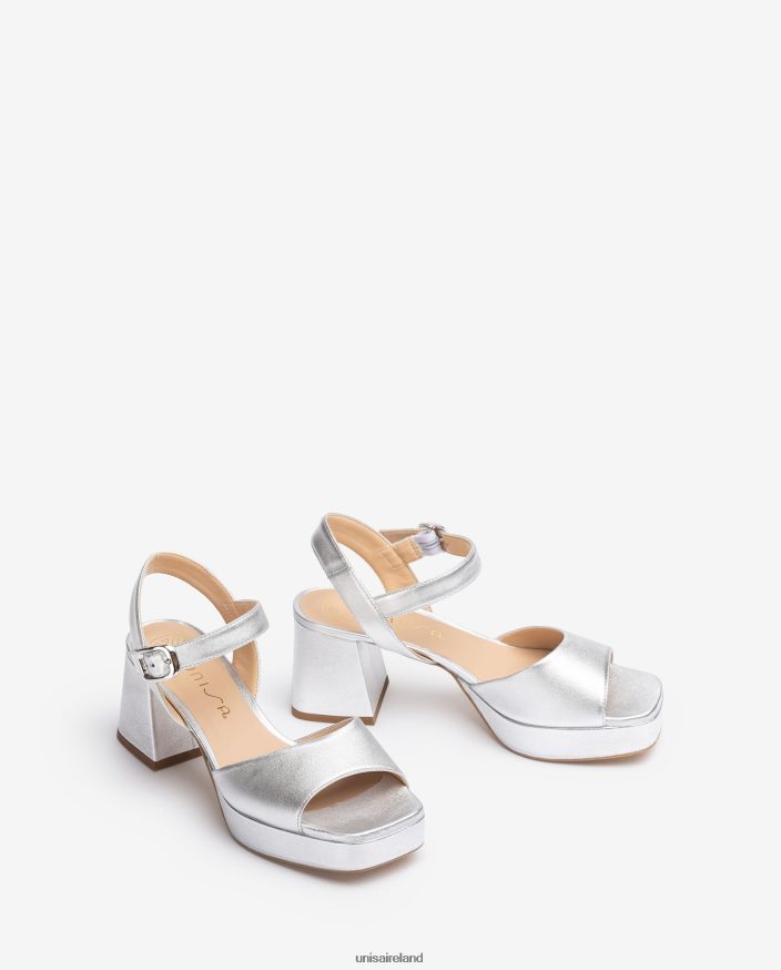 Silver 80842D4 Women Unisa Sandal with a heel and platform