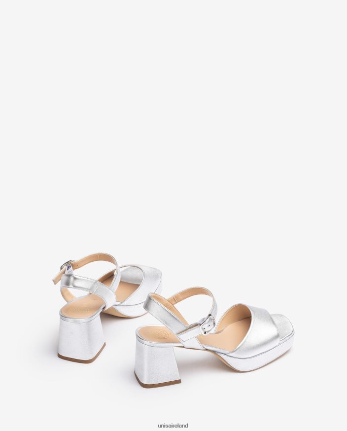 Silver 80842D4 Women Unisa Sandal with a heel and platform