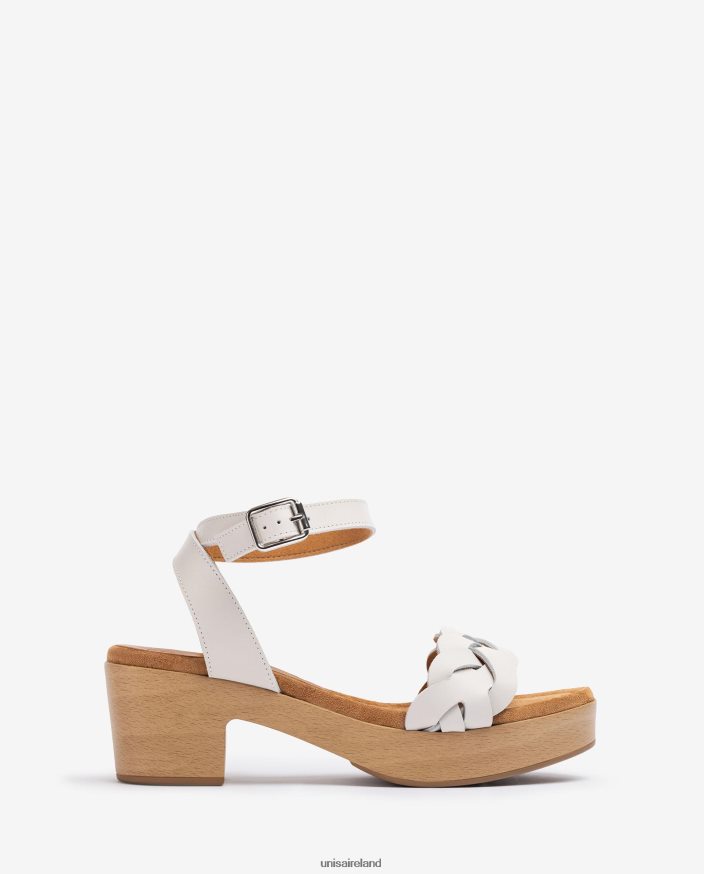 White 80842D304 Women Unisa Sandal with wood block effect