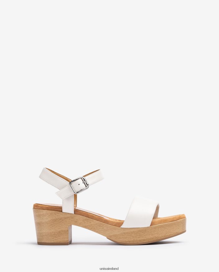 White 80842D318 Women Unisa Leather sandal with wood effect block