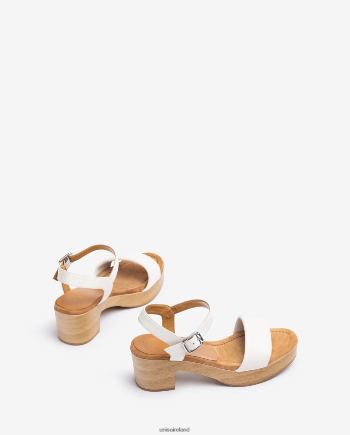 White 80842D318 Women Unisa Leather sandal with wood effect block