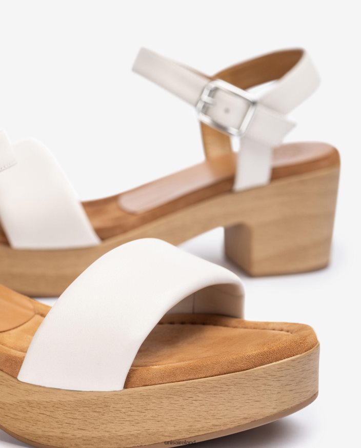 White 80842D318 Women Unisa Leather sandal with wood effect block