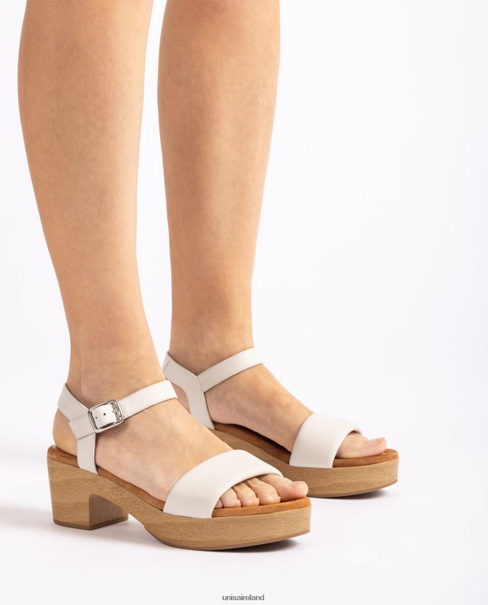 White 80842D318 Women Unisa Leather sandal with wood effect block
