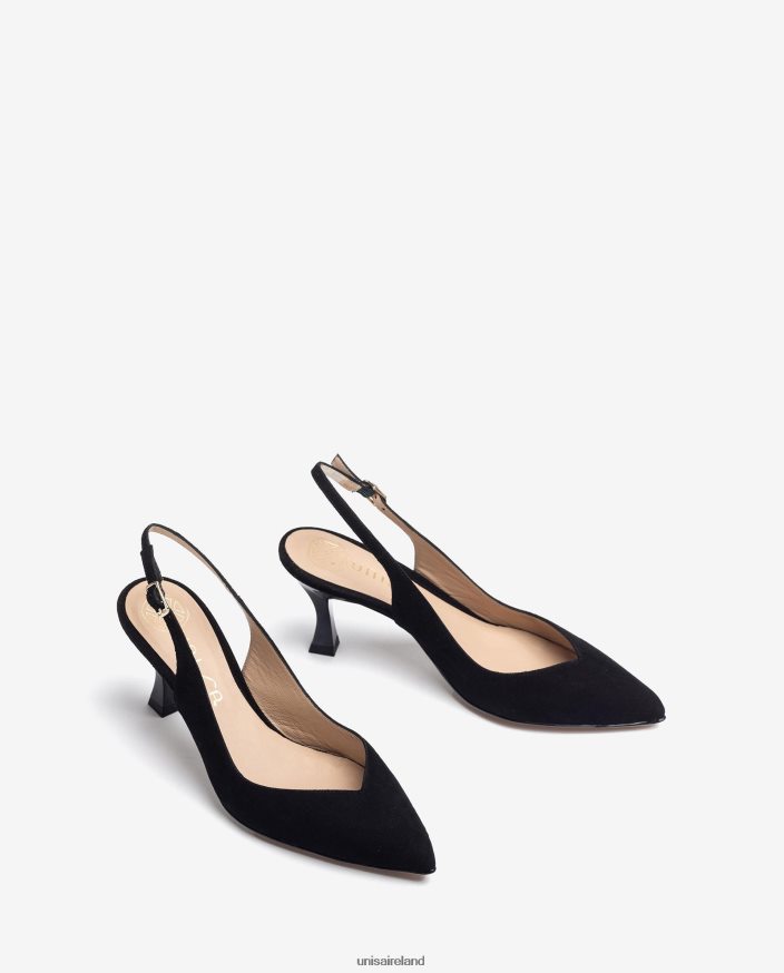 Black 80842D512 Women Unisa D\'Orsay ankle strap sling back shoe with a painted heel