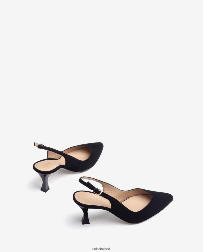 Black 80842D512 Women Unisa D\'Orsay ankle strap sling back shoe with a painted heel