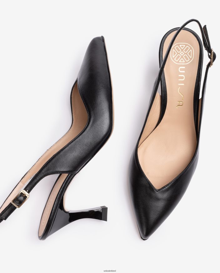 Black 80842D530 Women Unisa D\'Orsay ankle strap sling back shoe with a painted heel