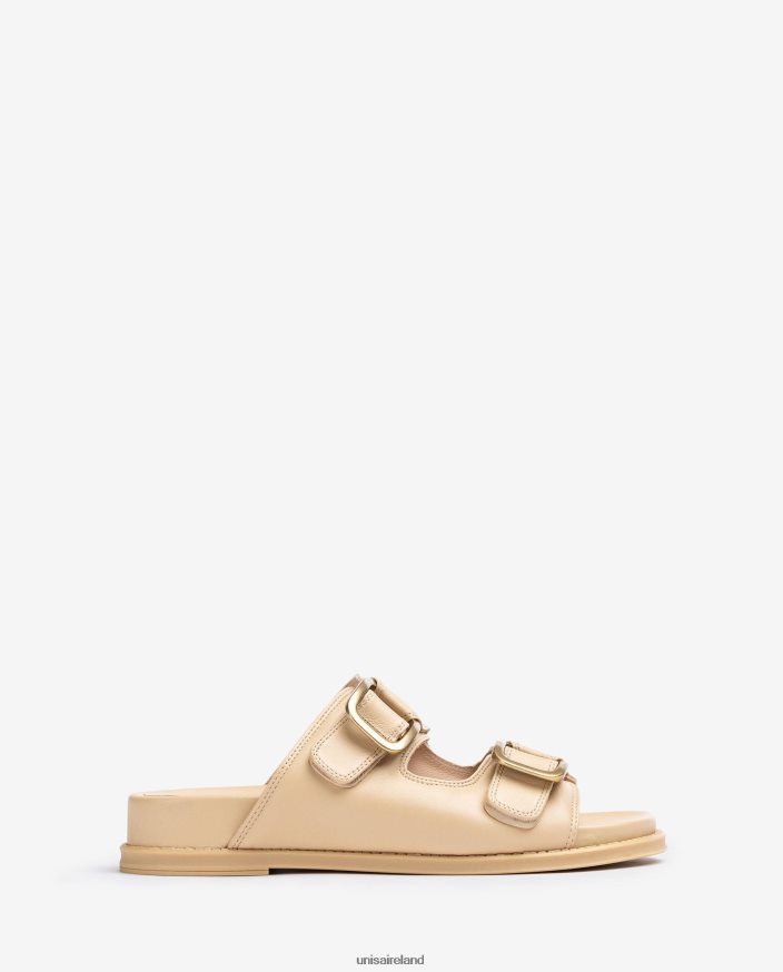 Beige 80842D320 Women Unisa Flat double buckle sandal