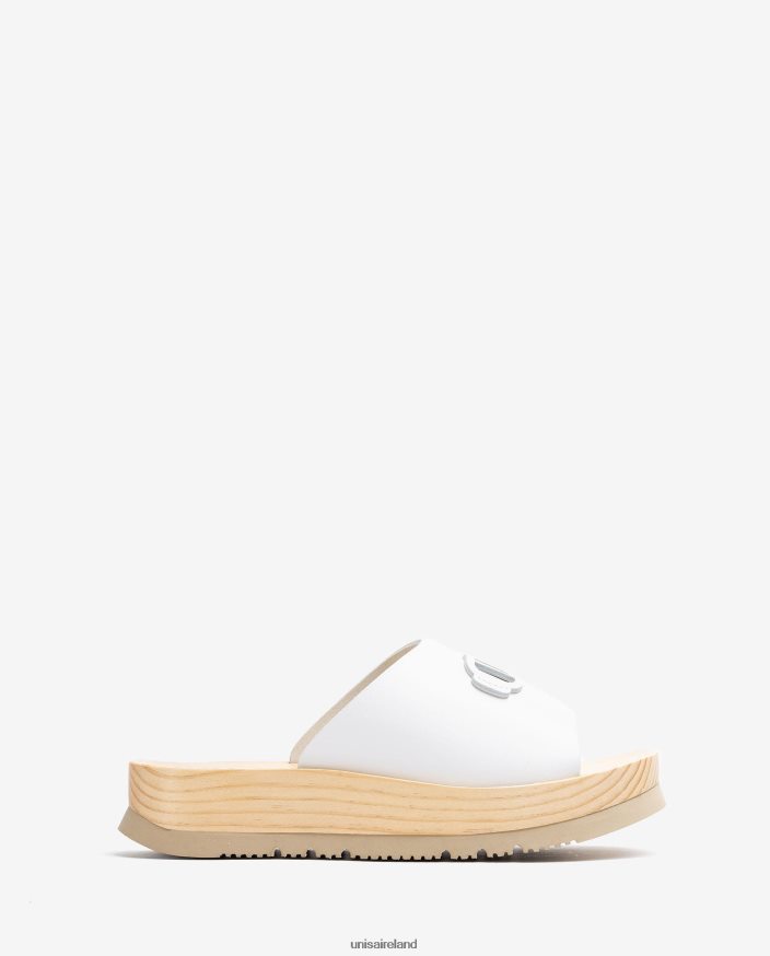White 80842D352 Women Unisa Sandal with a wood effect sole