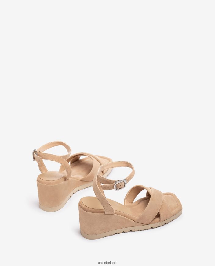 Beige 80842D414 Women Unisa Sandal with a wedge heel and padded sole