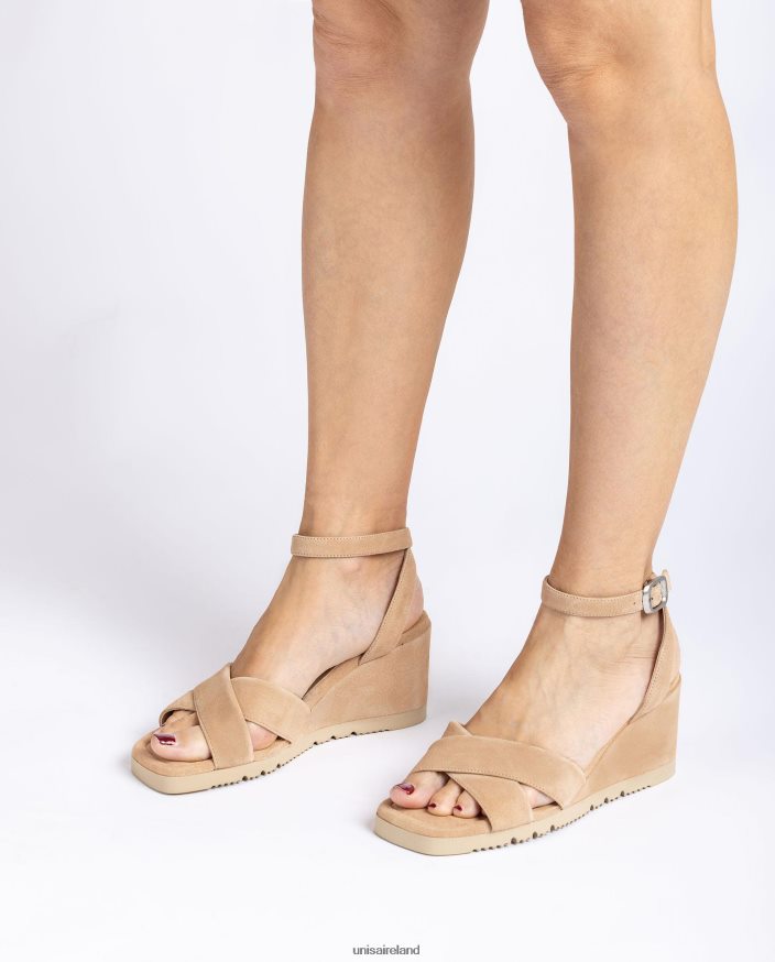 Beige 80842D414 Women Unisa Sandal with a wedge heel and padded sole