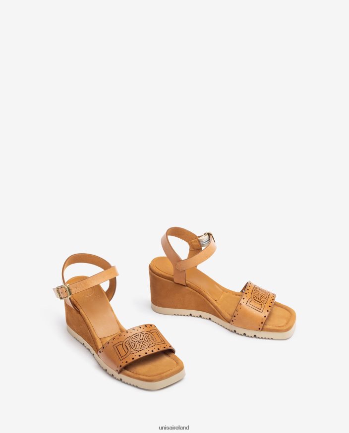 Brown 80842D292 Women Unisa Sandal with decorative perforations on the vamp