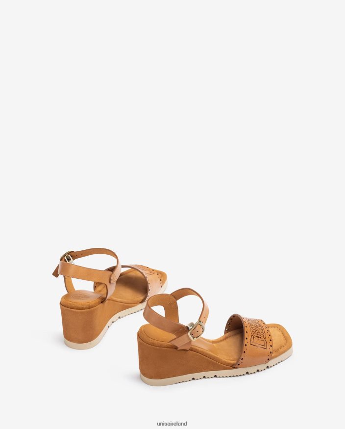 Brown 80842D292 Women Unisa Sandal with decorative perforations on the vamp