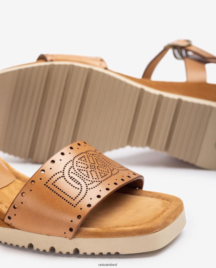 Brown 80842D292 Women Unisa Sandal with decorative perforations on the vamp
