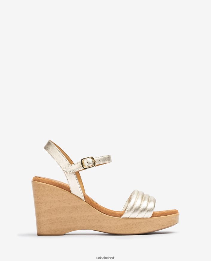 Gold 80842D243 Women Unisa Square toe wedge sandal