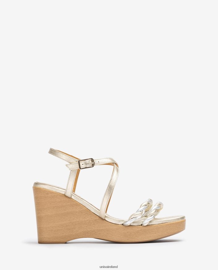 Gold 80842D246 Women Unisa Metallic effect leather wedge sandal