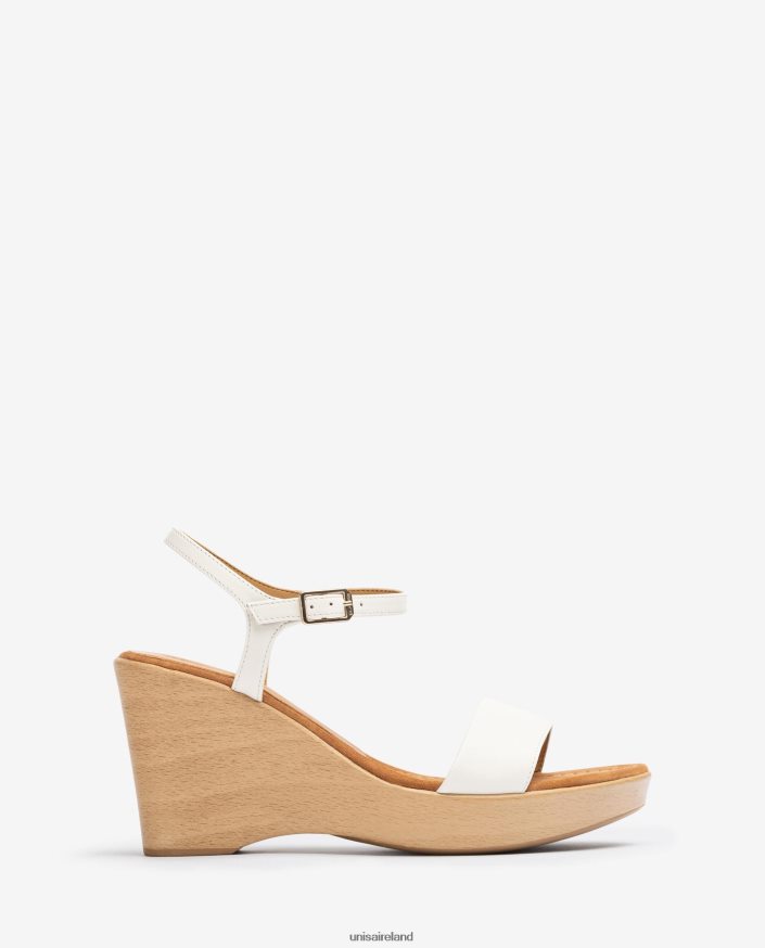 White 80842D254 Women Unisa Leather sandal with a block