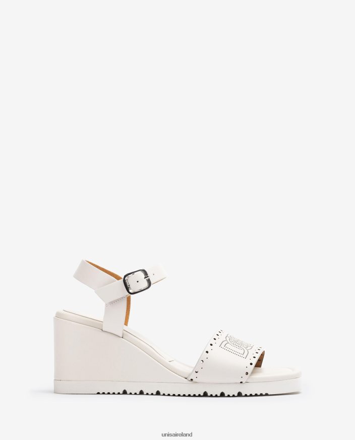 White 80842D293 Women Unisa Sandal with decorative perforations on the vamp