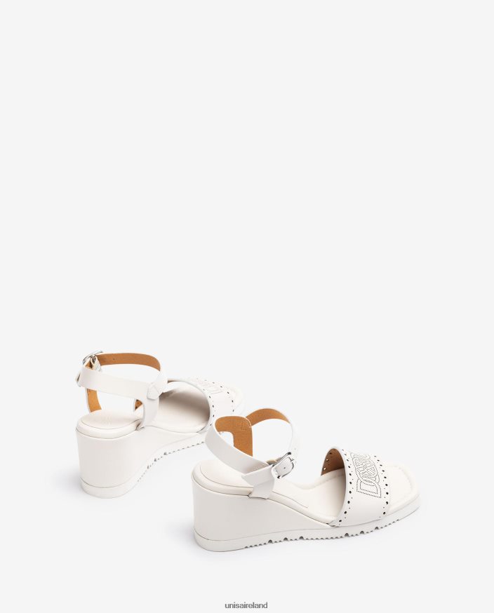 White 80842D293 Women Unisa Sandal with decorative perforations on the vamp
