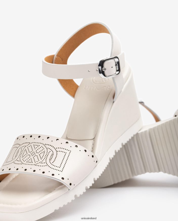 White 80842D293 Women Unisa Sandal with decorative perforations on the vamp